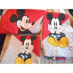 VTG 80s Walt Disney Mickey Mouse Fitted & Flat Pillowcase Sheet Set Twin Size 3p